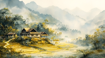 山水田园间的静谧村落