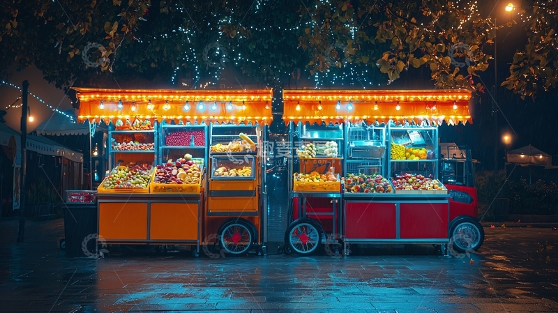 高清大图下载【趣麦麦图】夜间水果摊