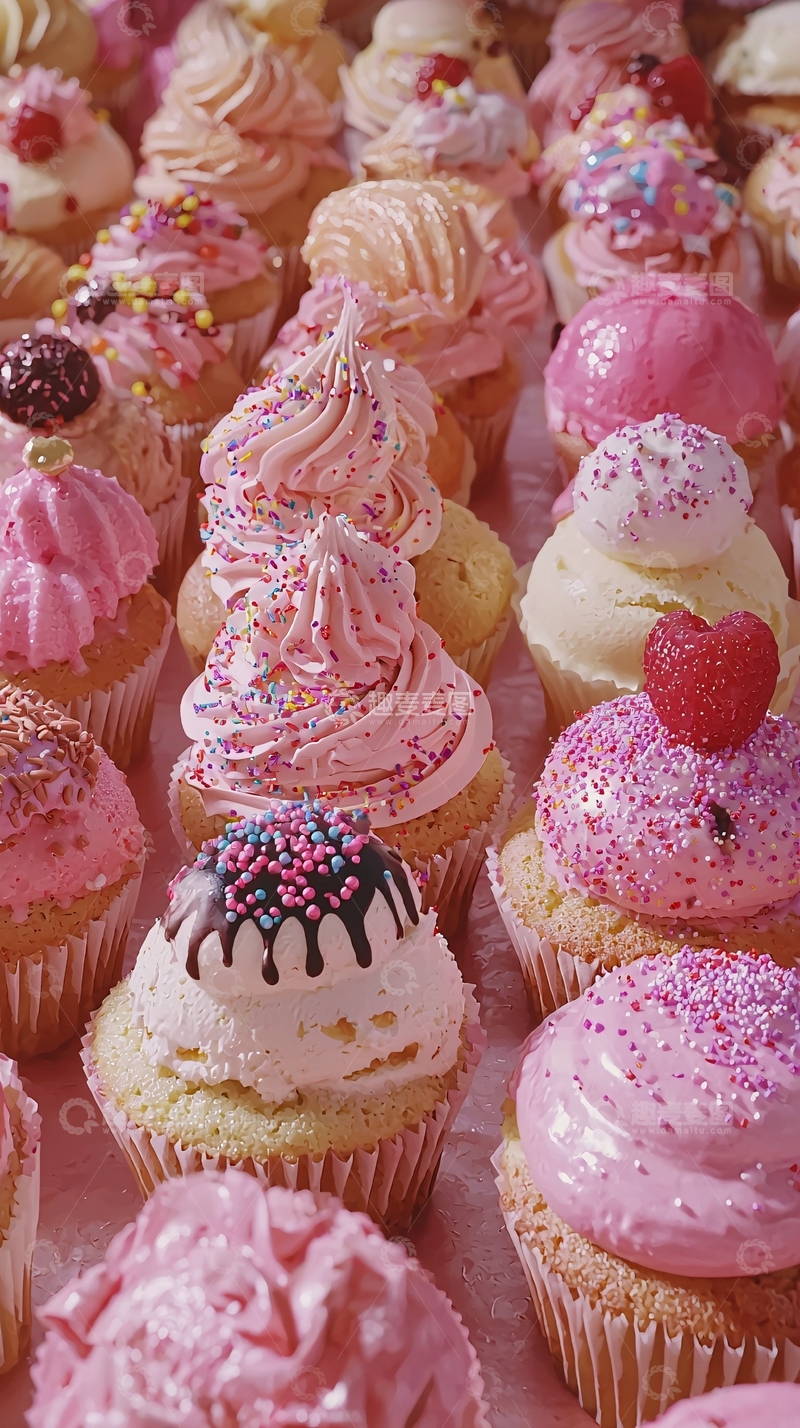 高清大图下载【趣麦麦图】粉色系纸杯蛋糕特写