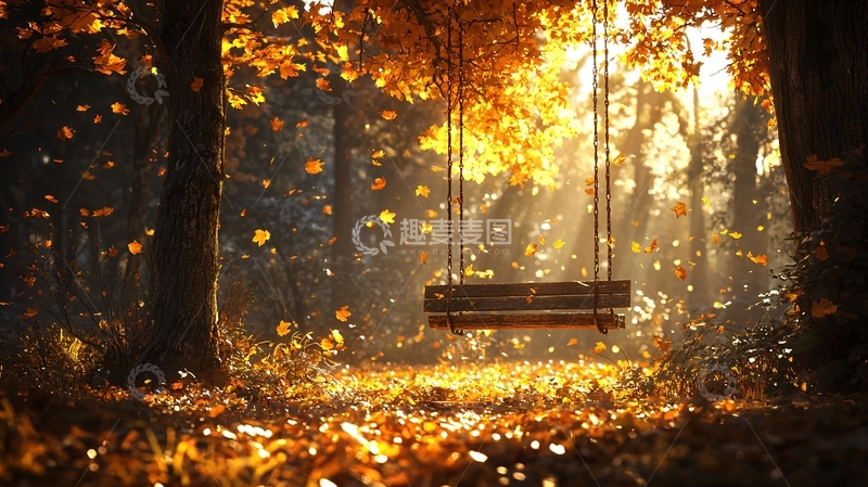 高清大图下载【趣麦麦图】秋日森林秋千