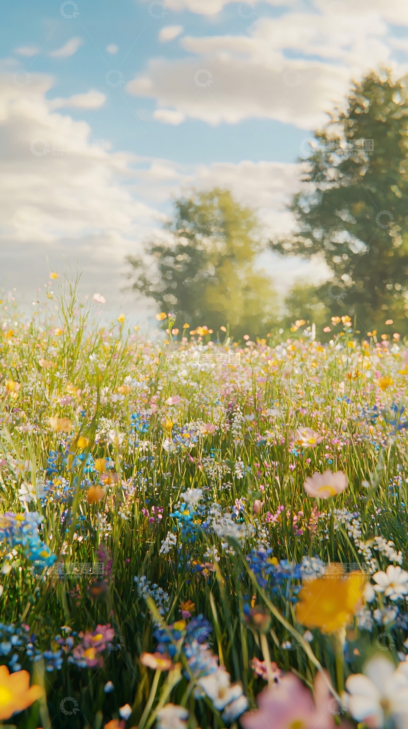 高清大图下载【趣麦麦图】阳光明媚的野花田