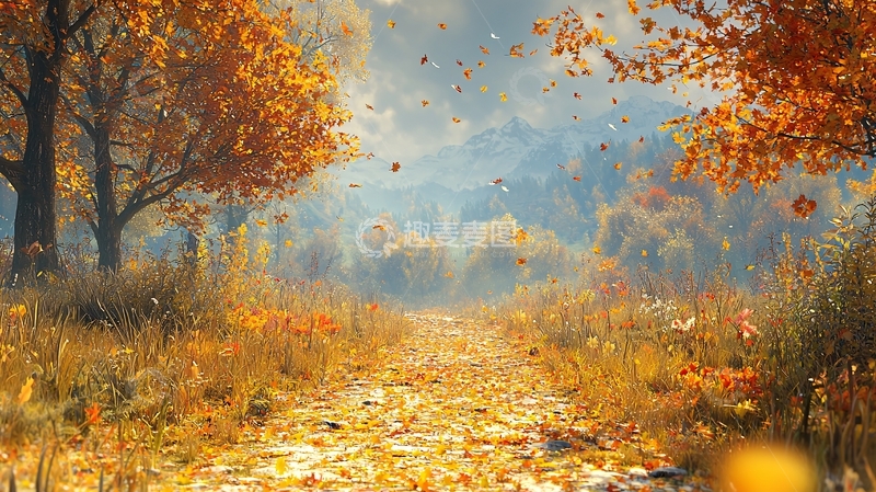 高清大图下载【趣麦麦图】秋季落叶小路