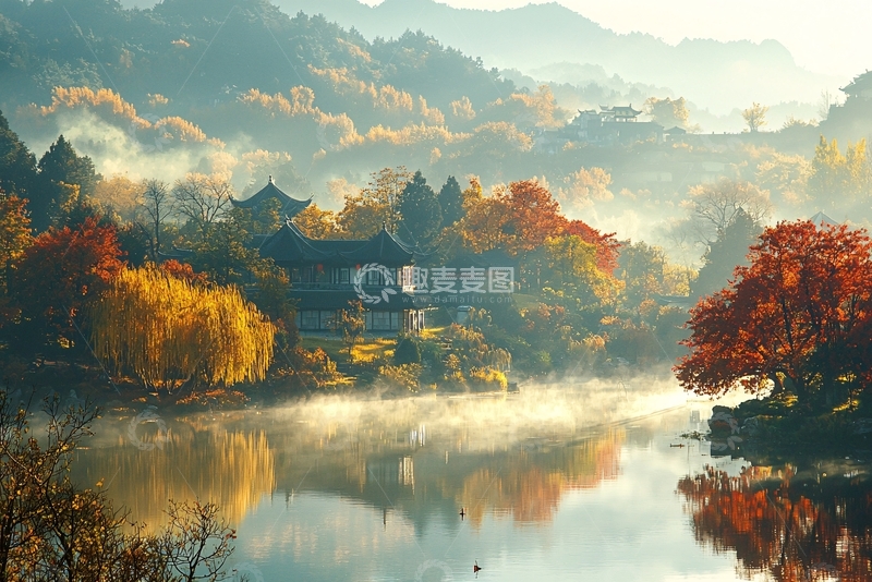 高清大图下载【趣麦麦图】秋日清晨韩国村庄