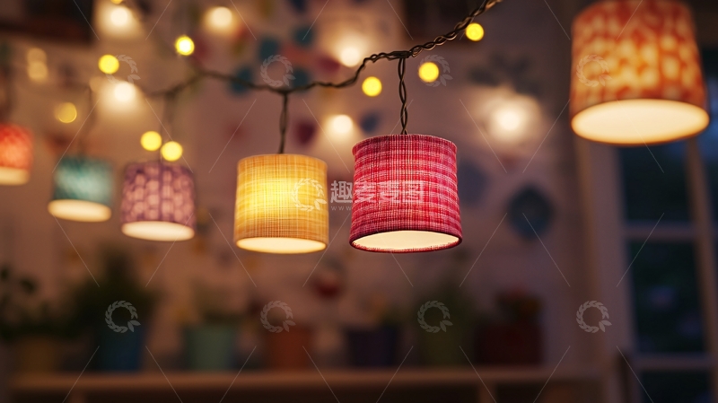 高清大图下载【趣麦麦图】彩色布艺灯笼串灯