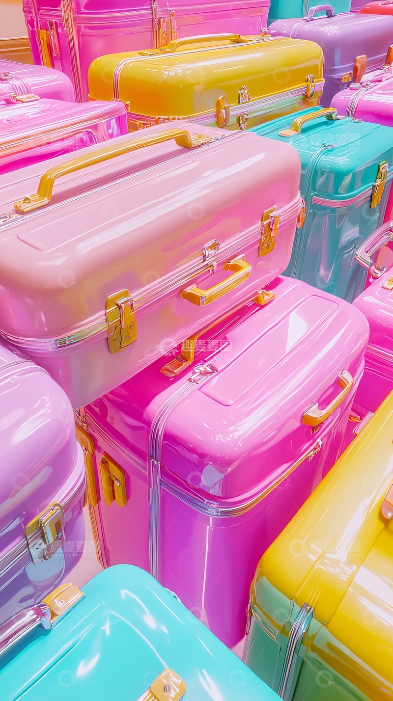 高清大图下载【趣麦麦图】彩色行李箱堆叠