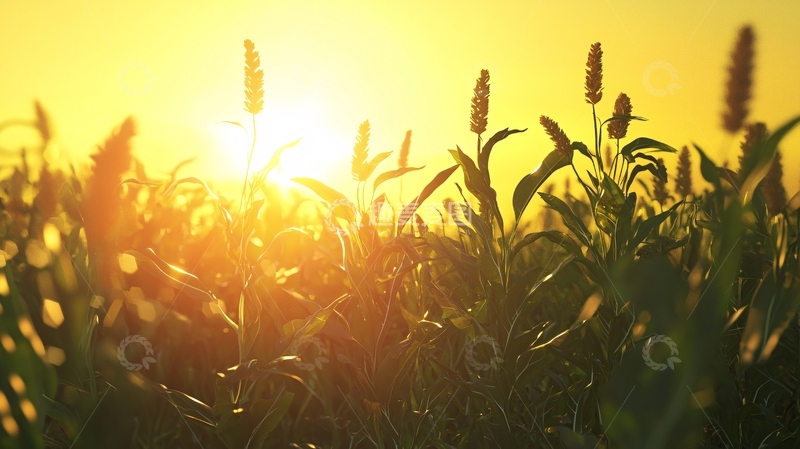 高清大图下载【趣麦麦图】夕阳下绿油油的田野