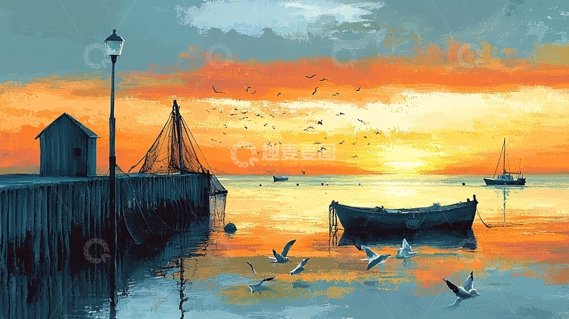 高清大图下载【趣麦麦图】宁静海边日落景色