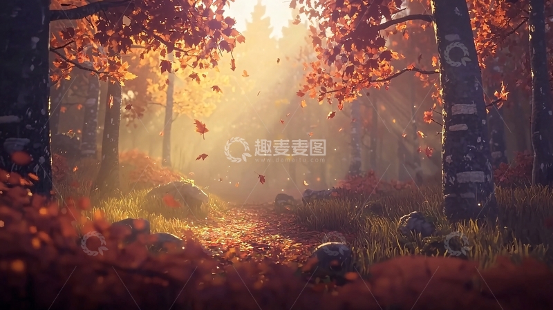 高清大图下载【趣麦麦图】秋日森林阳光透过树叶