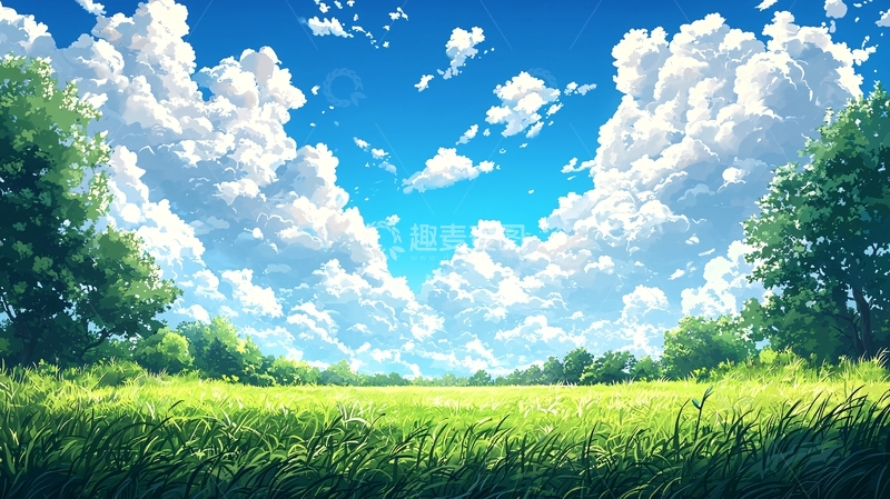 高清大图下载【趣麦麦图】广阔天空下的绿色田野