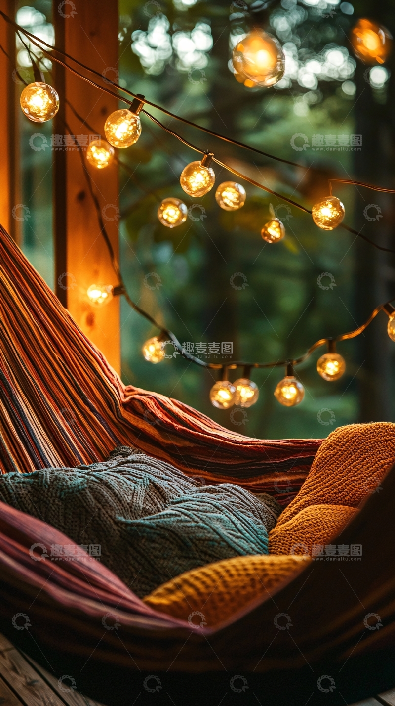 高清大图下载【趣麦麦图】秋千吊床暖色灯光
