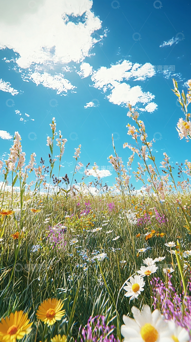 高清大图下载【趣麦麦图】阳光明媚的野花田