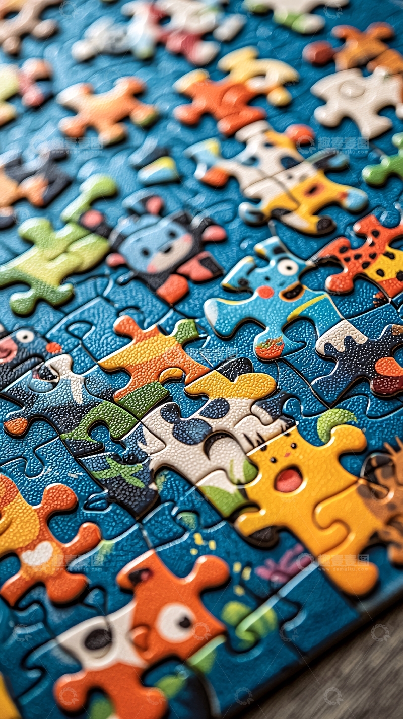 高清大图下载【趣麦麦图】卡通图案拼图碎片特写