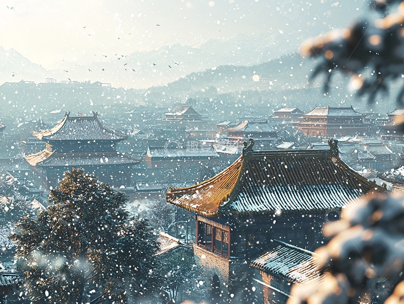 高清大图下载【趣麦麦图】雪中故宫的壮丽景色
