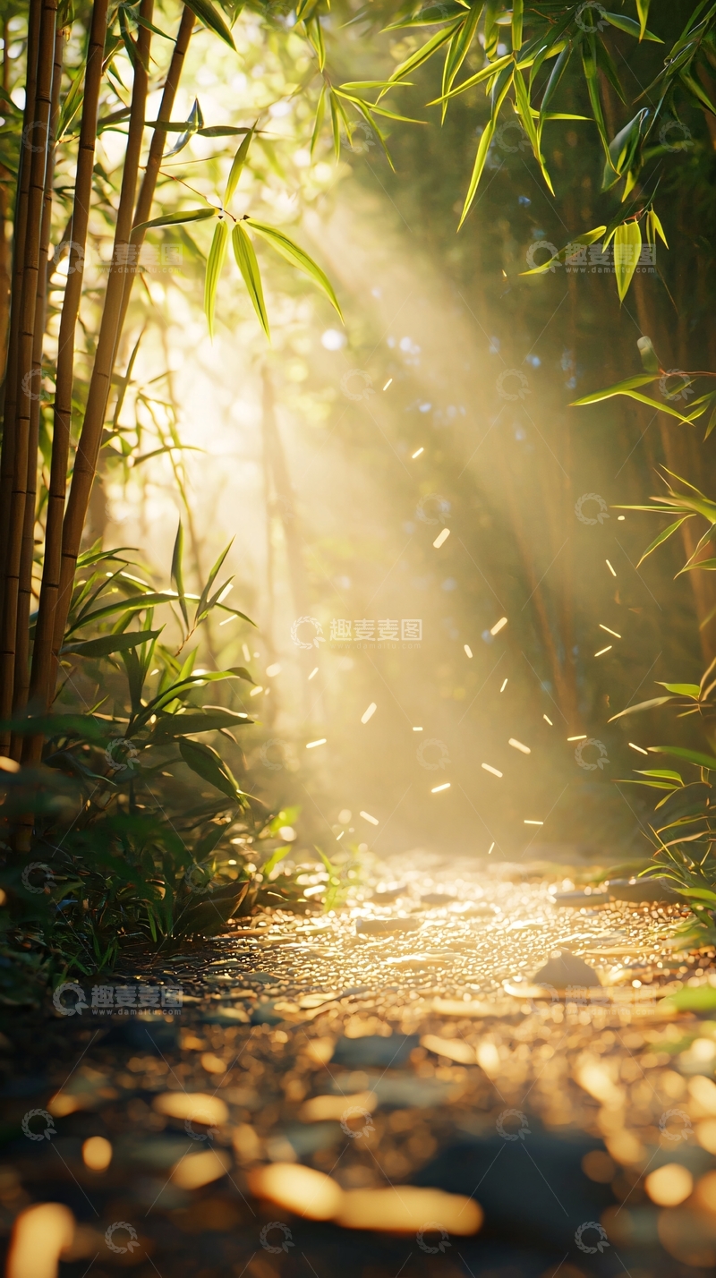 高清大图下载【趣麦麦图】阳光透过竹林小路