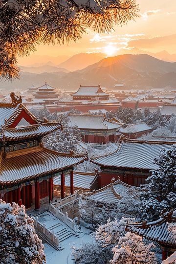 雪后故宫日出