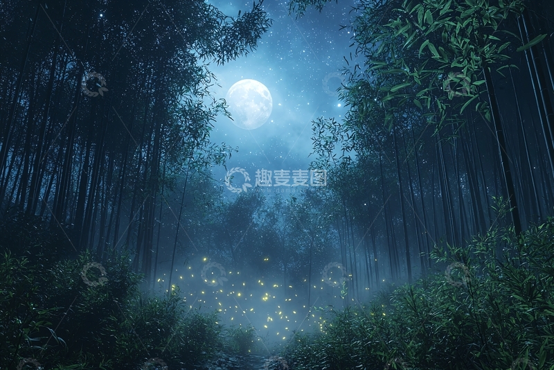高清大图下载【趣麦麦图】月光下的竹林