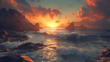 壮丽海边日落景象