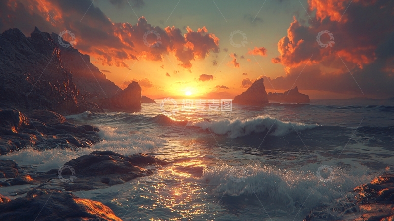 高清大图下载【趣麦麦图】壮丽海边日落景象