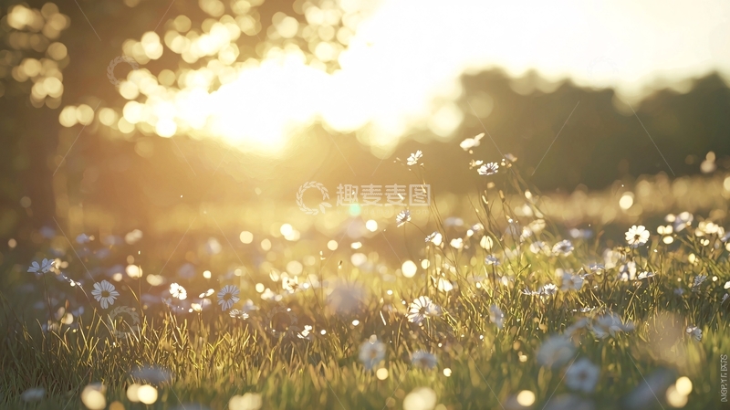 高清大图下载【趣麦麦图】夕阳下的蒲公英田野