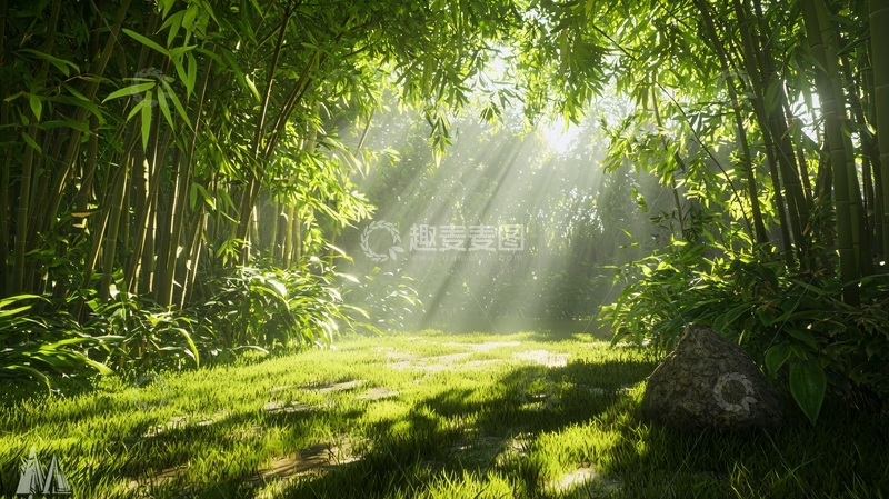 高清大图下载【趣麦麦图】阳光透过竹林