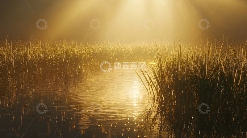 高清大图下载【趣麦麦图】金色阳光下的沼泽地