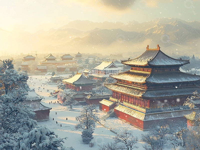 高清大图下载【趣麦麦图】雪景古建筑