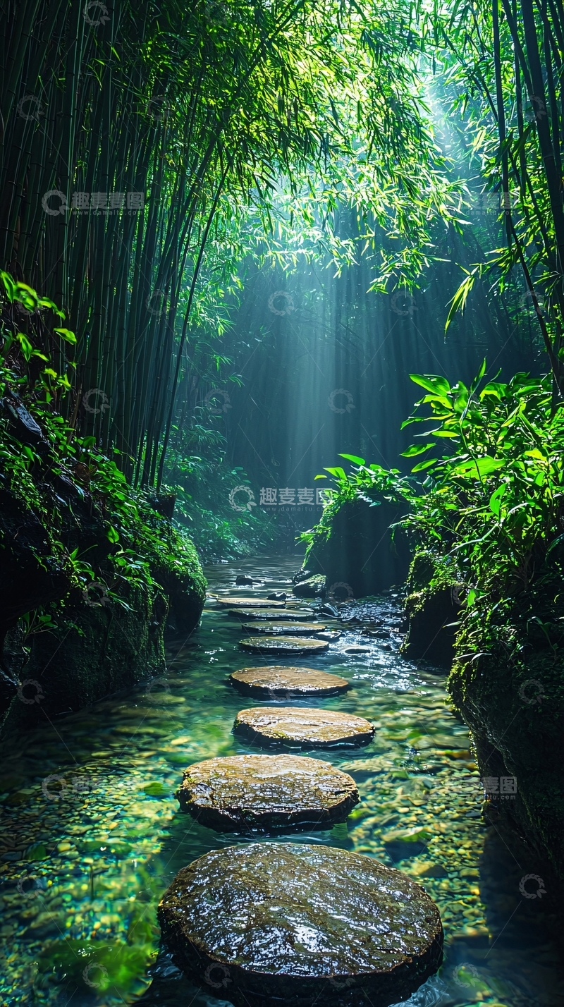 高清大图下载【趣麦麦图】森林小径阳光洒射