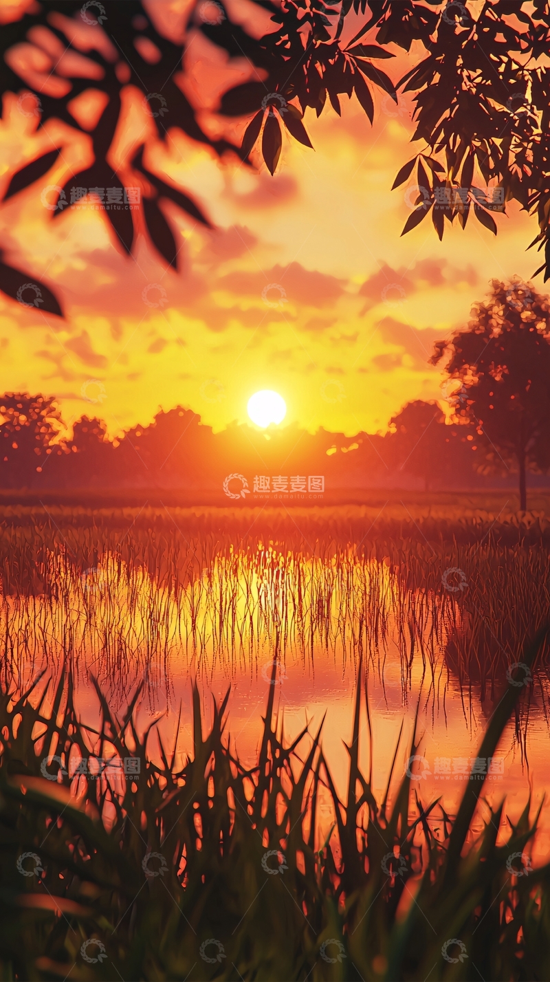 高清大图下载【趣麦麦图】日落稻田风景