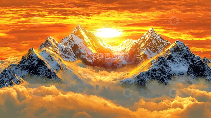 高清大图下载【趣麦麦图】日出雪山云海