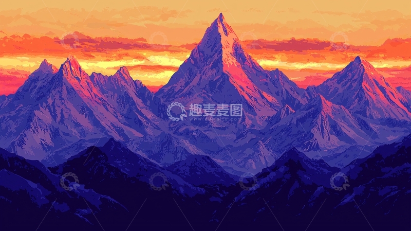 高清大图下载【趣麦麦图】日落雪山剪影