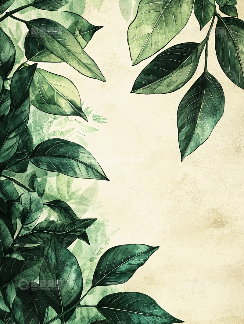 高清大图下载【趣麦麦图】绿叶植物边框留白