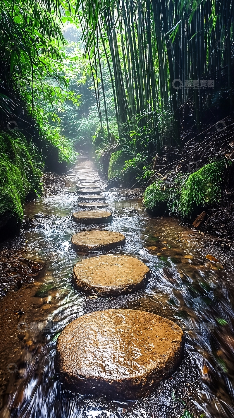 高清大图下载【趣麦麦图】溪流上的石阶小路