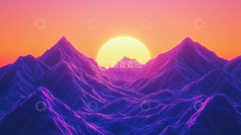 高清大图下载【趣麦麦图】极简主义日落山脉