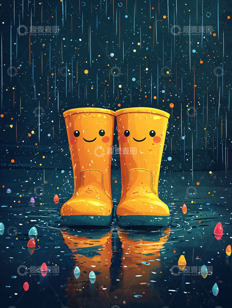 高清大图下载【趣麦麦图】卡通雨靴在雨中