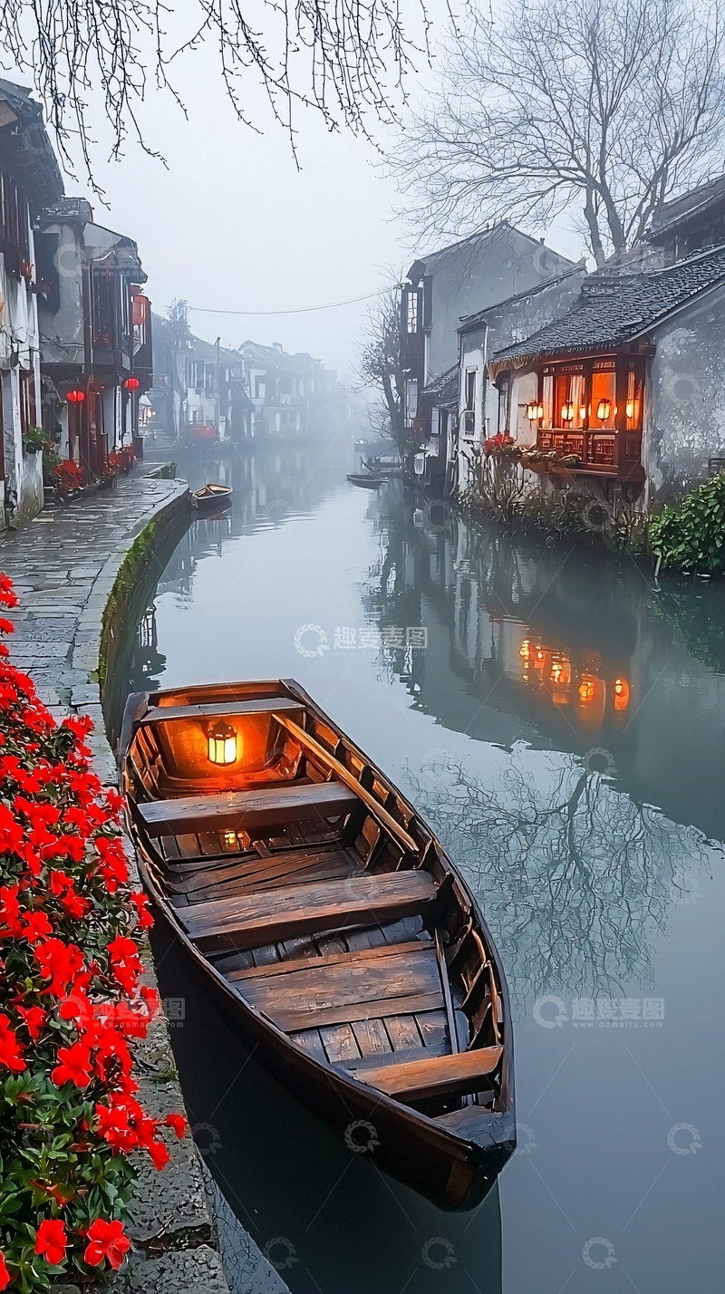 高清大图下载【趣麦麦图】水乡古镇雾气朦胧的意境