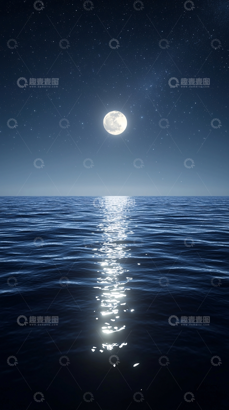 高清大图下载【趣麦麦图】月夜下的平静海面
