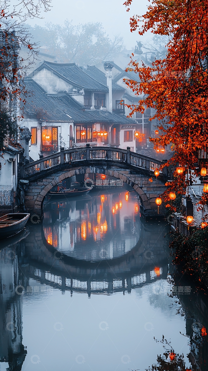 高清大图下载【趣麦麦图】古镇夜景