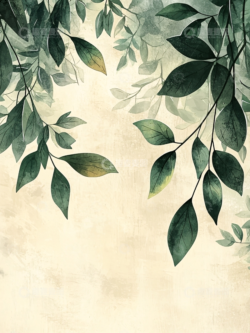 高清大图下载【趣麦麦图】水墨绿叶