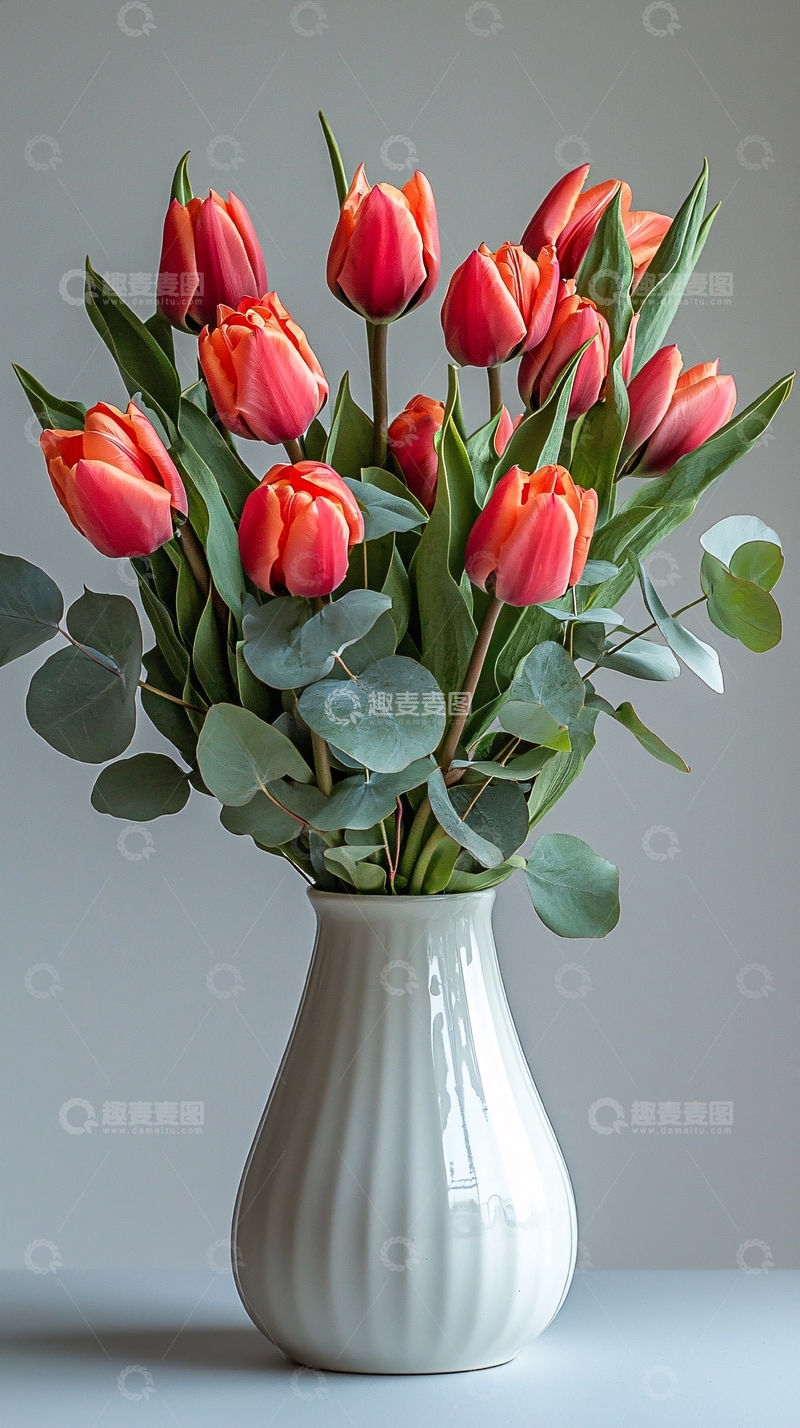 高清大图下载【趣麦麦图】红色郁金香花束