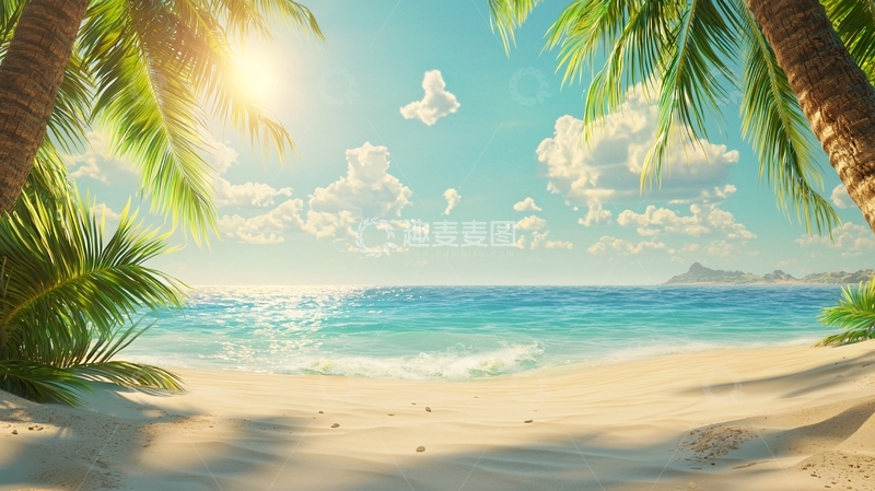 高清大图下载【趣麦麦图】热带海滩椰林阳光