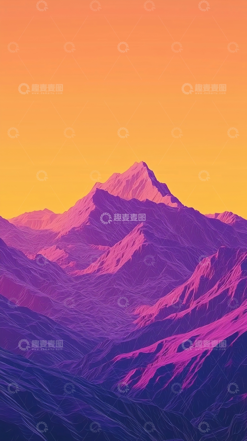高清大图下载【趣麦麦图】极简主义风格紫色山脉日落