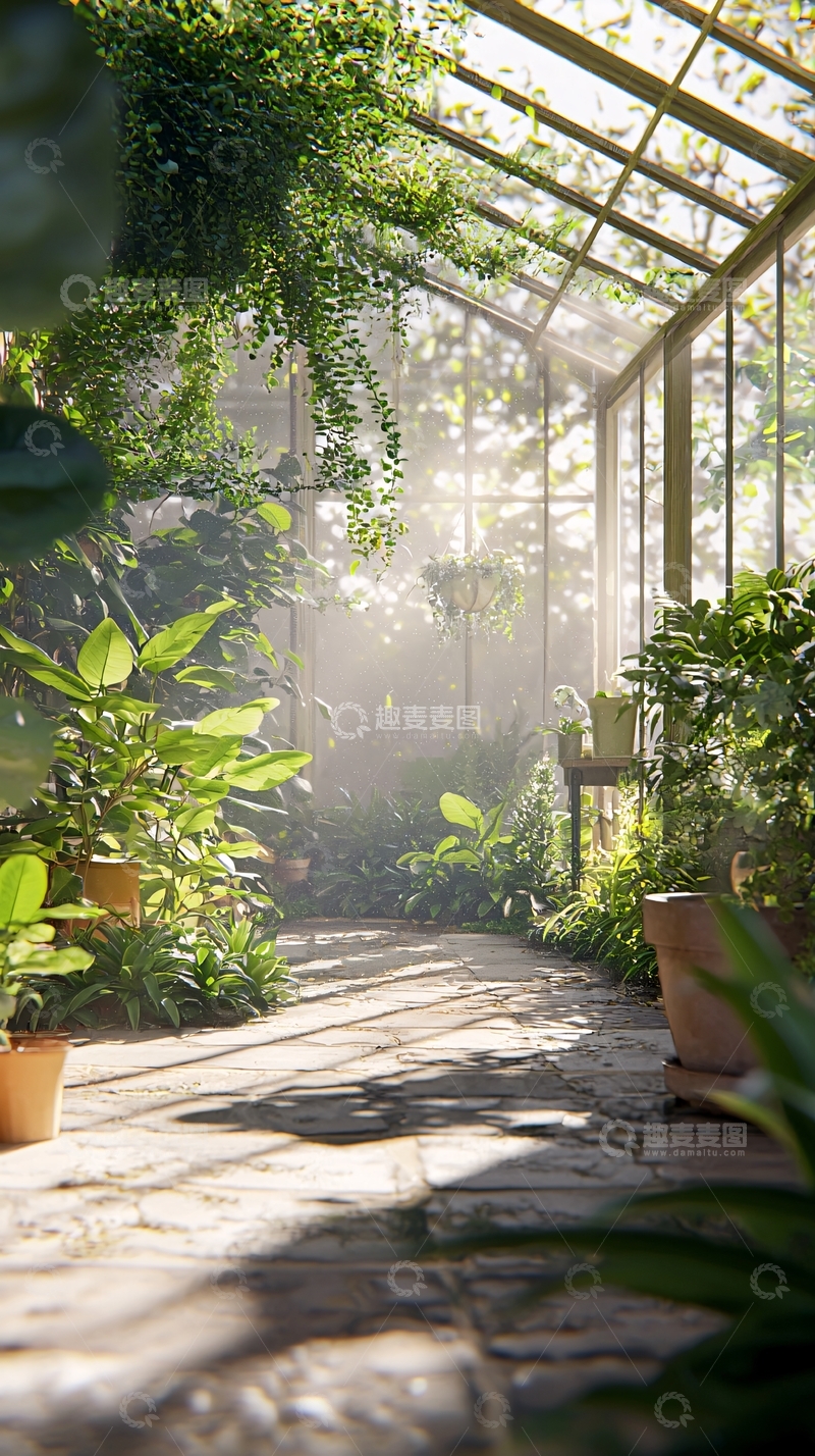 高清大图下载【趣麦麦图】阳光洒进玻璃温室