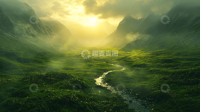 高清大图下载【趣麦麦图】山谷日出