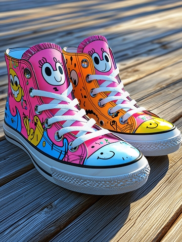 卡通图案高帮帆布鞋