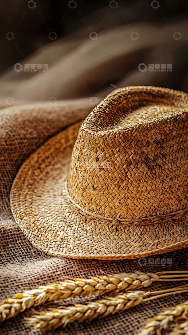 高清大图下载【趣麦麦图】稻草帽与麦穗的静物