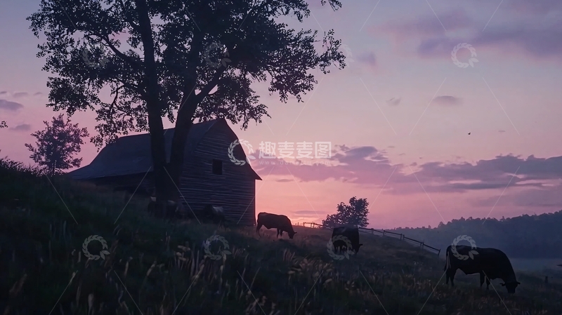 高清大图下载【趣麦麦图】傍晚乡村田园风光