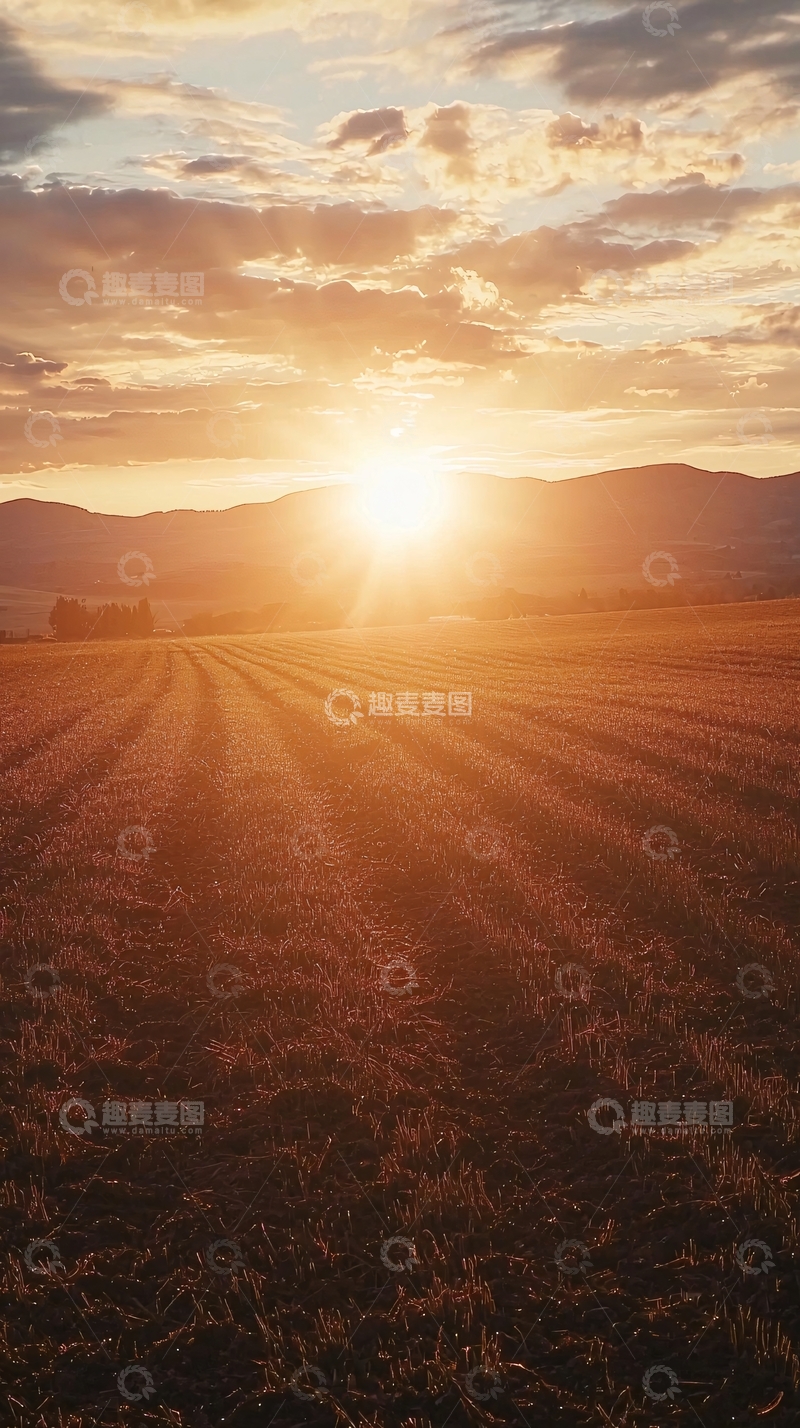 高清大图下载【趣麦麦图】金色麦田日落