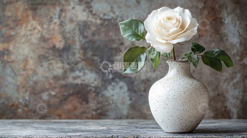 高清大图下载【趣麦麦图】白色玫瑰在花瓶中
