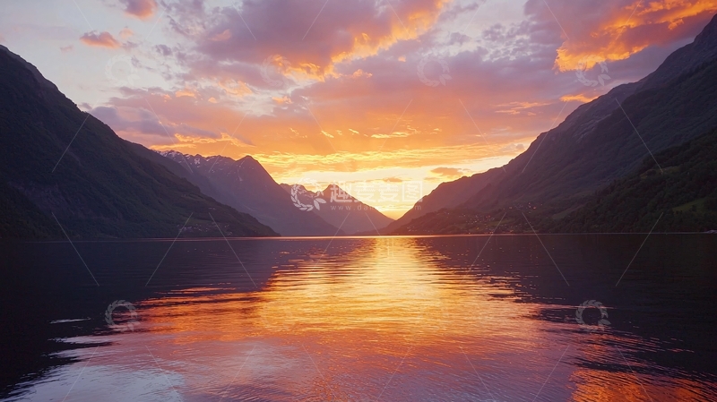 高清大图下载【趣麦麦图】夕阳西下湖光山色