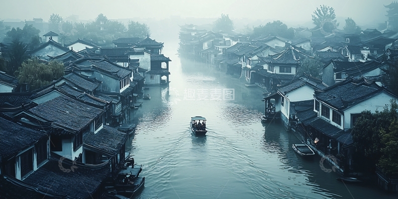 高清大图下载【趣麦麦图】水乡小镇烟雨蒙蒙